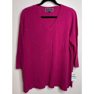 Karen Scott Plus Size V Neck Luxsoft Sweater Pink 3/4 Sleeve OX 1X